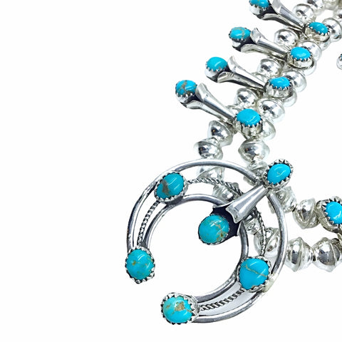 Image of Native American Necklaces - Navajo Petite Children's Turquoise Squash Blossom Necklace Set - Phil & Lenore Garcia