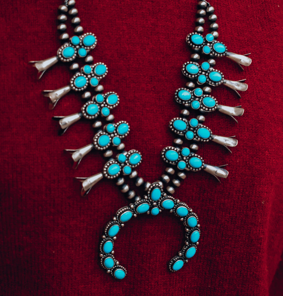 Navajo Silver And Turquoise Squash Blossom Necklace Stock Photo - Download  Image Now - iStock