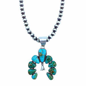 Native American Necklaces - Navajo Sonoran Gold Turquoise Naja & Navajo Pearls Necklace - Samson Edsitty - Native American