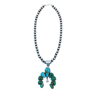 Native American Necklaces - Navajo Sonoran Gold Turquoise Naja & Navajo Pearls Necklace - Samson Edsitty - Native American