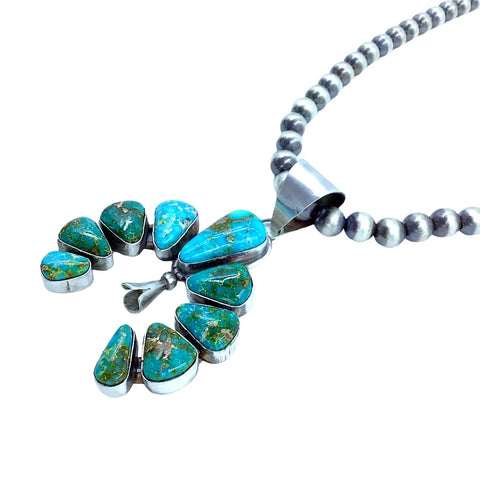 Image of Native American Necklaces - Navajo Sonoran Gold Turquoise Naja & Navajo Pearls Necklace - Samson Edsitty - Native American