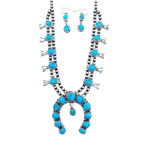 Image of Native American Necklaces - Navajo Squash Blossom Turquoise Necklace Set - Ella Peters - Native American