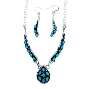 Native American Necklaces - Navajo Teardrop Sleeping Beauty Turquoise Necklace Set - Charles Johnson - Native American