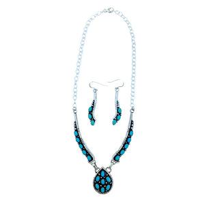 Native American Necklaces - Navajo Teardrop Sleeping Beauty Turquoise Necklace Set - Charles Johnson - Native American