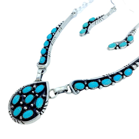 Image of Native American Necklaces - Navajo Teardrop Sleeping Beauty Turquoise Necklace Set - Charles Johnson - Native American