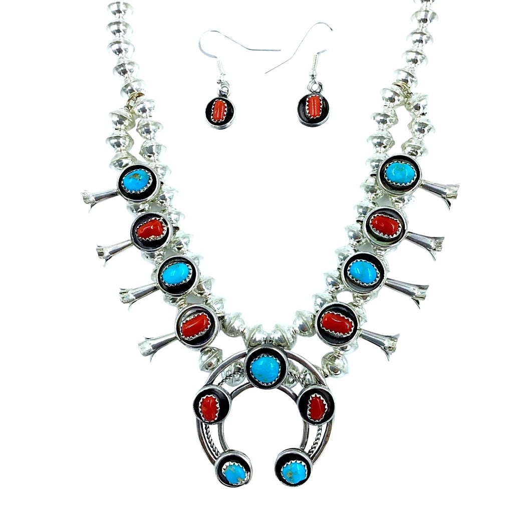 KREE BLANCHARD KINGMAN TURQUOISE SQUASH BLOSSOM NECKLACE – Kittie K Ranch  and Co
