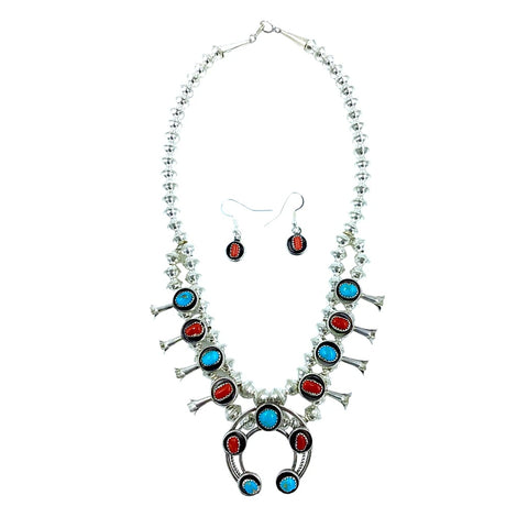 Navajo Smoke Bisbee Turquoise Sterling Silver Squashblossom Necklace |  Sedona by Manzano Jewelers