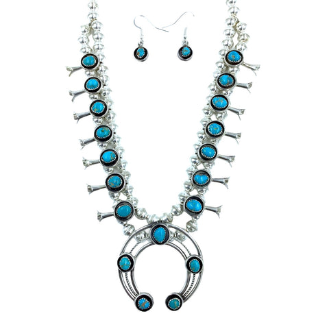 Image of Native American Necklaces - Navajo Turquoise Squash Blossom Necklace - Phil & Lenore Garcia - Native American