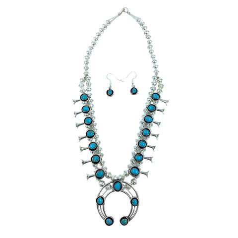 Image of Native American Necklaces - Navajo Turquoise Squash Blossom Necklace - Phil & Lenore Garcia - Native American