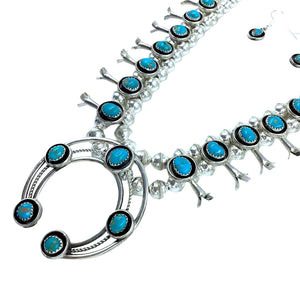Native American Necklaces - Navajo Turquoise Squash Blossom Necklace - Phil & Lenore Garcia - Native American