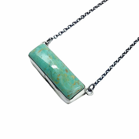 Image of Native American Necklaces - Navajo Vibrant Green Royston Turquoise Oxidized Sterling Silver Bar Necklace - Kee-J - Native American