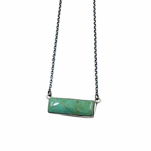 Native American Necklaces - Navajo Vibrant Green Royston Turquoise Oxidized Sterling Silver Bar Necklace - Kee-J - Native American