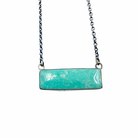 Image of Native American Necklaces - Navajo Vibrant Royston Turquoise Oxidized Sterling Silver Bar Necklace - Kee-J - Native American