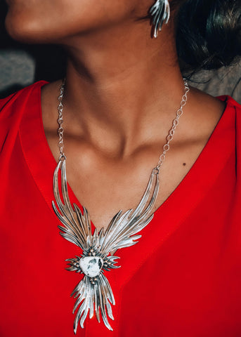 Image of Native American Necklaces - Navajo White Buffalo Flame Necklace - Native American