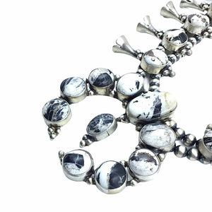 Native American Necklaces - Navajo White Buffalo Squash Blossom Dangle Necklace & Earrings Set - Shelia Becenti -  Native American