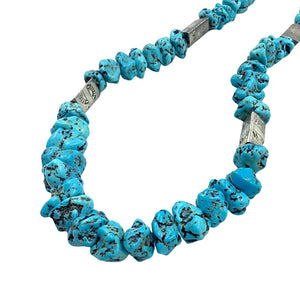Native American Necklaces - Old Pawn Rough Turquoise Beaded Sterling Silver Necklace - Native American