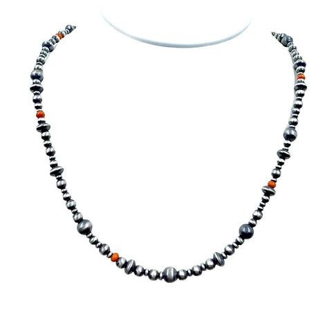 Image of Native American Necklaces & Pendants - 20 Inch Navajo Pearls & Orange Spiny Oyster Necklace - Native American