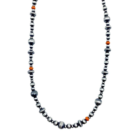 Image of Native American Necklaces & Pendants - 20 Inch Navajo Pearls & Orange Spiny Oyster Necklace - Native American