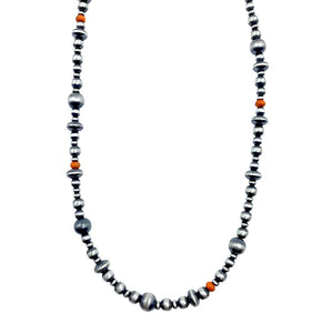 Native American Necklaces & Pendants - 20 Inch Navajo Pearls & Orange Spiny Oyster Necklace - Native American