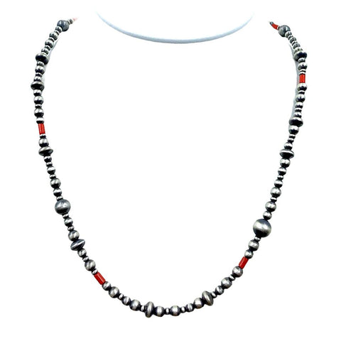 Image of Native American Necklaces & Pendants - 20 Inch Navajo Pearls & Red Coral Necklace - Native American