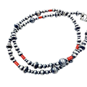Native American Necklaces & Pendants - 20 Inch Navajo Pearls & Red Coral Necklace - Native American