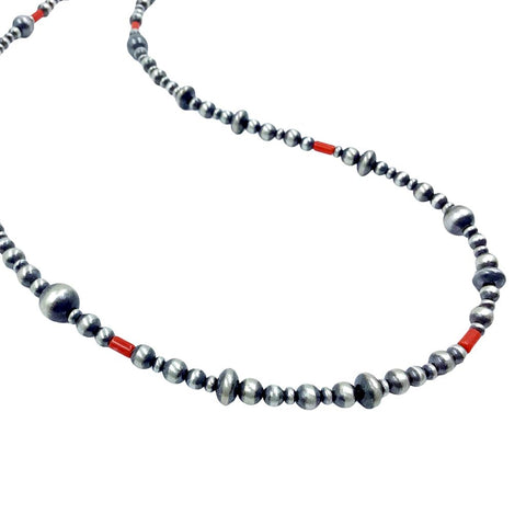 Image of Native American Necklaces & Pendants - 20 Inch Navajo Pearls & Red Coral Necklace - Native American