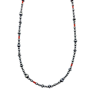 Native American Necklaces & Pendants - 24 Inch Navajo Pearls & Red Coral Necklace - Native American