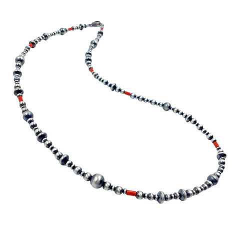 Image of Native American Necklaces & Pendants - 24 Inch Navajo Pearls & Red Coral Necklace - Native American