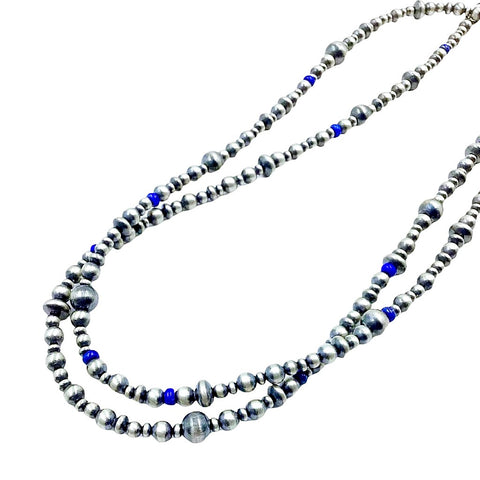 Image of Native American Necklaces & Pendants - 36 Inch Navajo Pearls & Lapis Lazuli Necklace - Native American