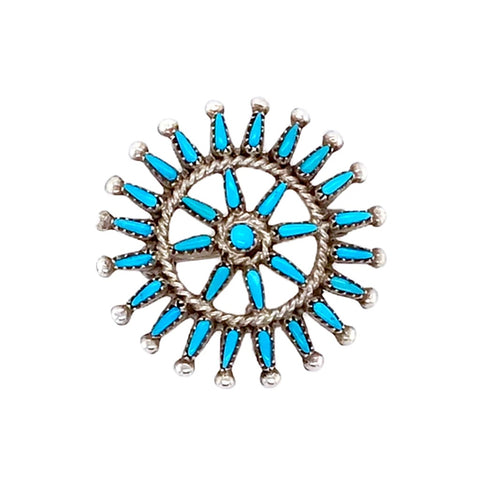 Image of Native American Necklaces & Pendants - Beautiful Zuni Petit Point Sleeping Beauty Turquoise Pendant & Pin - Jennie Gasper
