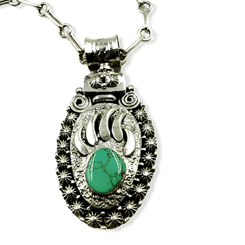 Image of Native American Necklaces & Pendants - Ben Begaye Turquoise Bear Paw Necklace - Navajo