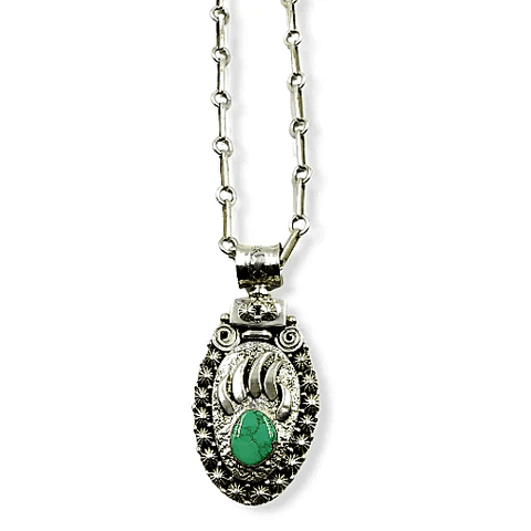Image of Native American Necklaces & Pendants - Ben Begaye Turquoise Bear Paw Necklace - Navajo