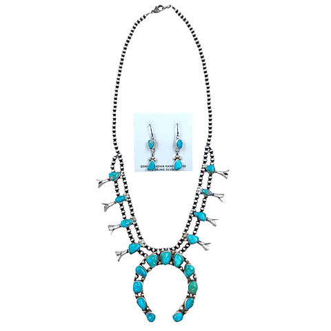 Image of Native American Necklaces & Pendants - Blue Green Kingman Turquoise Squash Blossom Set - Ella Peters Navajo