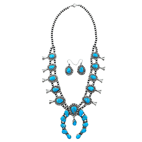 Image of Native American Necklaces & Pendants - Bluebird Turquoise Squash Blossom Necklace Set - Ella Peters Navajo