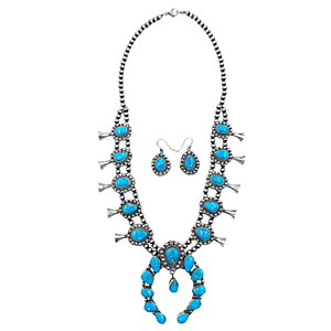 Native American Necklaces & Pendants - Bluebird Turquoise Squash Blossom Necklace Set - Ella Peters Navajo