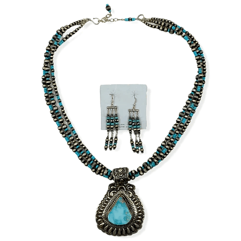 Image of Native American Necklaces & Pendants - Darryl Becenti Navajo Pilot Mountain Turquoise Pendant Necklace Set