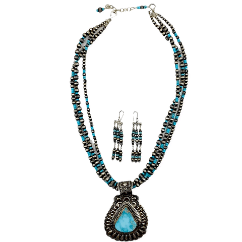 Image of Native American Necklaces & Pendants - Darryl Becenti Navajo Pilot Mountain Turquoise Pendant Necklace Set