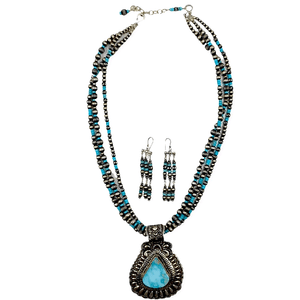Native American Necklaces & Pendants - Darryl Becenti Navajo Pilot Mountain Turquoise Pendant Necklace Set