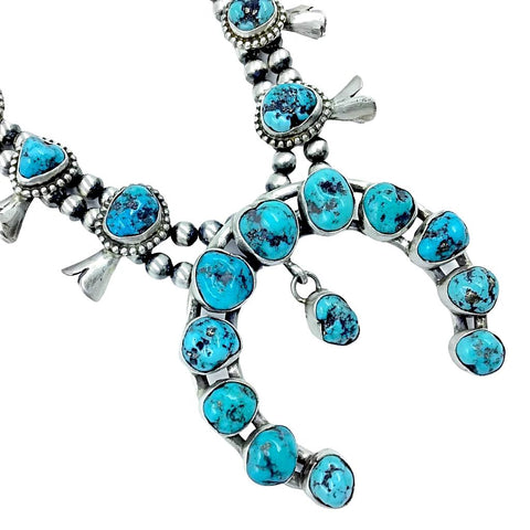Image of Native American Necklaces & Pendants - Fine Native American Navajo Turquoise Squash Blossom Necklace Set - Kathleen Chavez