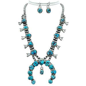 Native American Necklaces & Pendants - Fine Native American Navajo Turquoise Squash Blossom Necklace Set - Kathleen Chavez