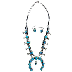Native American Necklaces & Pendants - Fine Native American Navajo Turquoise Squash Blossom Necklace Set - Kathleen Chavez