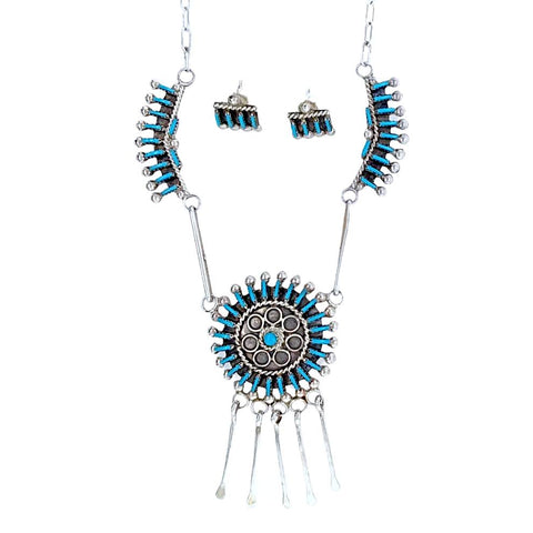 Image of Native American Necklaces & Pendants - Fine Zuni Dangle Sleeping Beauty Turquoise Necklace Set - Native American