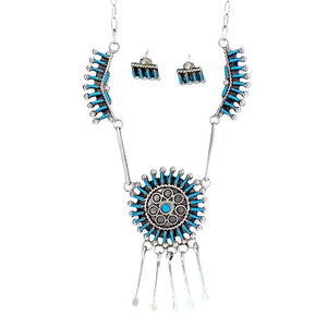 Native American Necklaces & Pendants - Fine Zuni Dangle Sleeping Beauty Turquoise Necklace Set - Native American