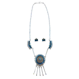 Native American Necklaces & Pendants - Fine Zuni Dangle Sleeping Beauty Turquoise Necklace Set - Native American