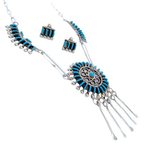 Native American Necklaces & Pendants - Fine Zuni Dangle Sleeping Beauty Turquoise Necklace Set - Native American