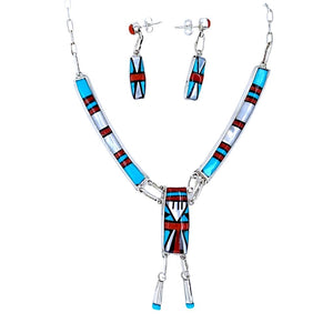 Native American Necklaces & Pendants - Fine Zuni Multi-Stone Inlay Dangle Necklace Set - Phyllis Lucio - Native American