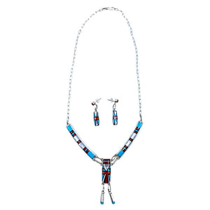 Native American Necklaces & Pendants - Fine Zuni Multi-Stone Inlay Dangle Necklace Set - Phyllis Lucio - Native American