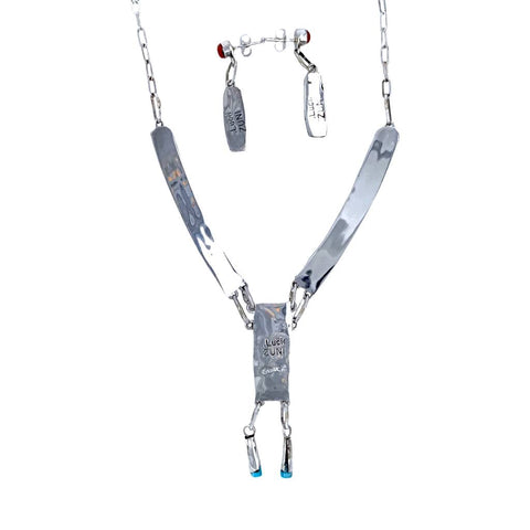 Image of Native American Necklaces & Pendants - Fine Zuni Multi-Stone Inlay Dangle Necklace Set - Phyllis Lucio - Native American