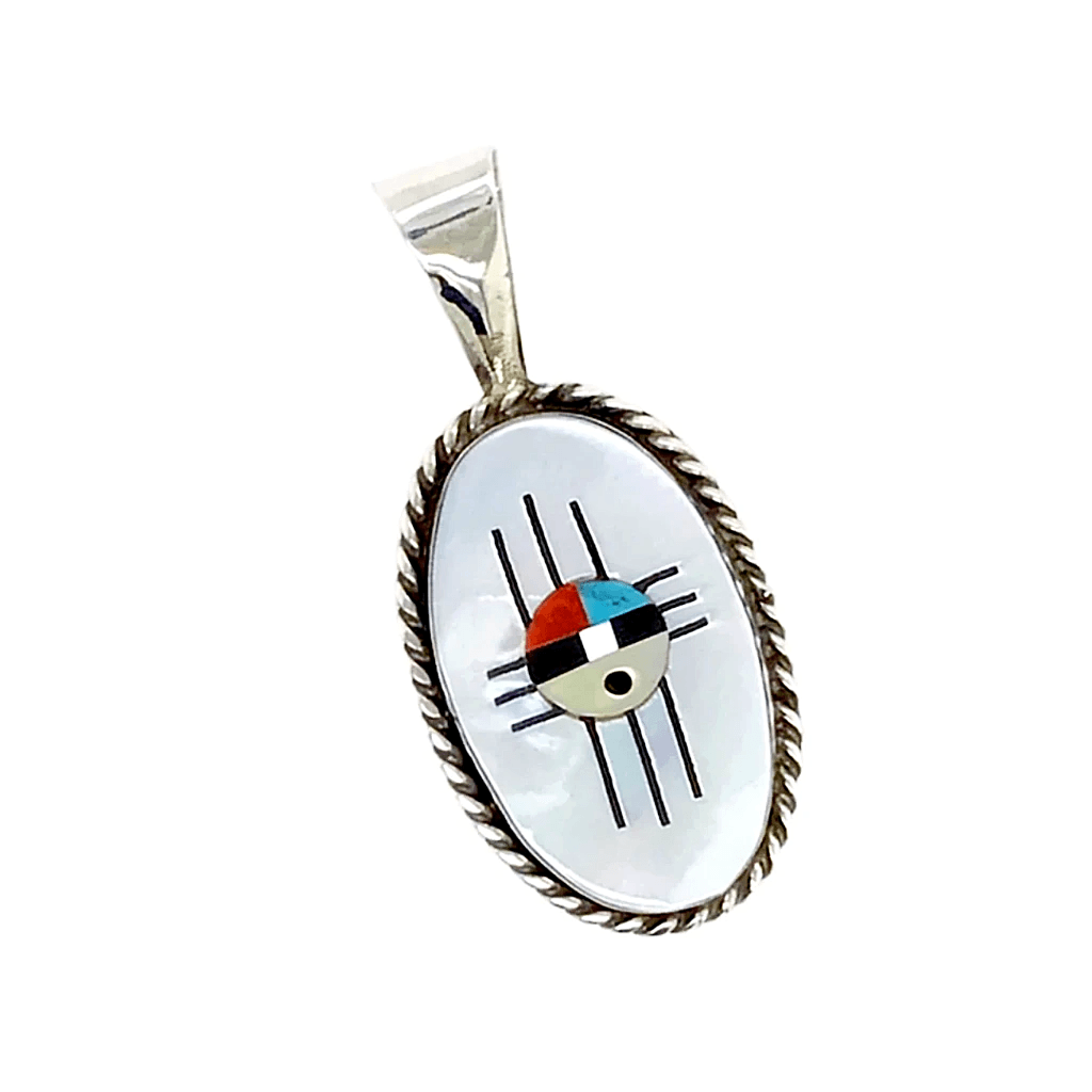 sold Fine Zuni Sunface Inlay Mother of Pearl P.endant - Hustito