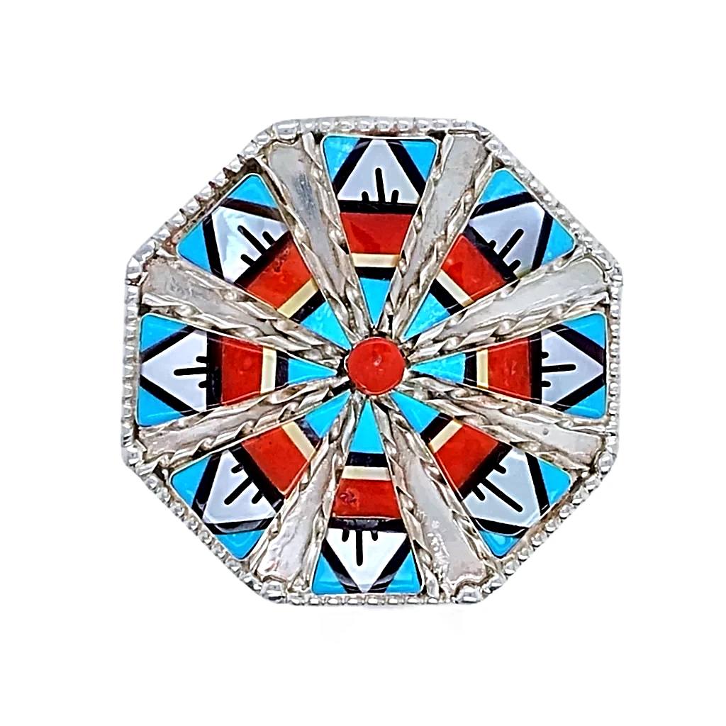 Sold Zuni Traditional Inlay Pattern P.endant - Wilson & Carolyn 